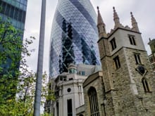 A view of the Gherkin in a curious mixture of old and new 