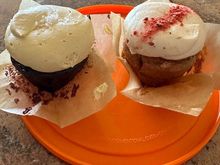 Cupcakes from Urban Cookies in Scottsdale. Gluten free chocolate salted caramel (you would never guess) and strawberry. Best cupcakes ever IMHO. 