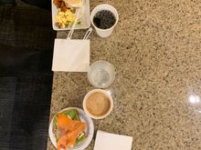 Hot breakfast, avocado toast and coffe
