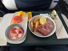 Parmesan scrambled eggs and bacon