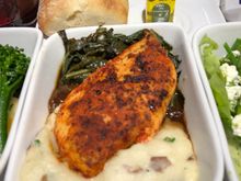 Spicy Brick Chicken: collard greens, horseradish mash, onion sauce. Overall thumbs up.