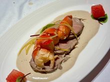 Surf and turf of poached lobster and veal fillet preserved lemon and tomato dressing (3/5) - description did not match the actual thing, slightly bland (there was no tomato dressing)