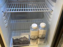 Empty fridge makes it easy to self-cater : 2x flasks of Marie Stella Maris water is daily replenished