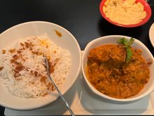 Chicken curry- decent; 

hummus; not so much as they used packaged bread in plastic.