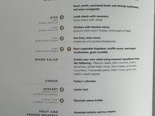 Dinner menu