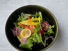 Starter breakfast salad with seasame oil.