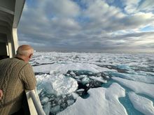 Ploughing through loose ice in Baffin Bay, Canada