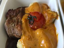 Braised Pork Tenderloin
gnocchi, creamy curry sauce, roasted cherry tomato, thyme jus