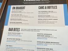 Menu at the Brooklyn bar