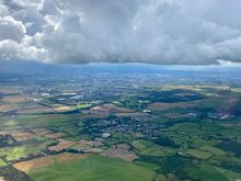 Dropping under the clouds over Glasgow