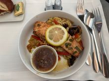 Bourbon-Glazed Salmon - P2 got this.  Said that the flavor was not great and was kind of dry.  Could not finish it.