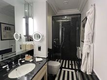 Bathroom with walk-in rain shower.