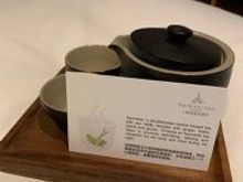 This tea set was placed on the bed when I entered the room.