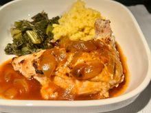Frenched chicken breast, collard greens, and polenta