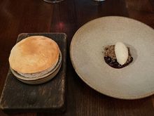 Chestnut soufflé with truffle ice cream and cassis. The soufflé was undercooked and wet. Abit of a miss. The table next to me said theirs was bad. 