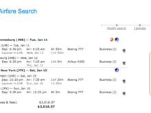 Flights, dates, booking inventory, mileage, fare.