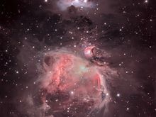 Orion (M42), DeMairan's (M43) and the Running Man ( NGC1977) nebulas that make up Orion's sword from same constellation.
30 exposures each of 10s, 20s and 300secs with 400mm, f/2 astrograph and 20Mpix camera cooled to -16°F.