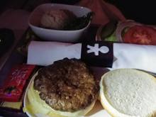 Mid-flight Snack of Cheeseburger with Potato Salad