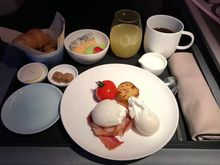 Western breakfast with poached eggs