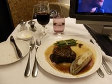 BA284 Braised beef with Armagnac aigre-doux sauce, haricot-verts and seared endives