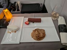 I asked for whatever desserts the very friendly cabin crew member recommended. Glad I did as the halwa was not on my radar. He pointed to the halwa as he served it and seemed genuinely excited to say that it was his favorite. It was indeed very very good. The ice cream was a bit on the frozen side but it was fantastic to mix into the warm halwa. Tiramisu was fine but overshadowed by the halwa.