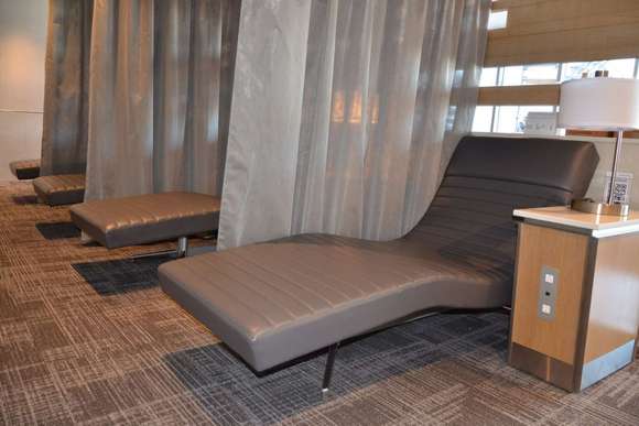 Four chaise longues in quiet area

