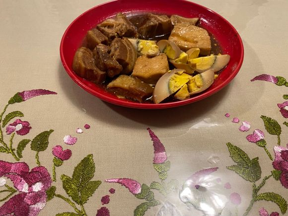 Egg , tau kwa and three layered belly pork 