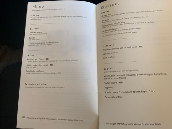 LHR SFO menu 