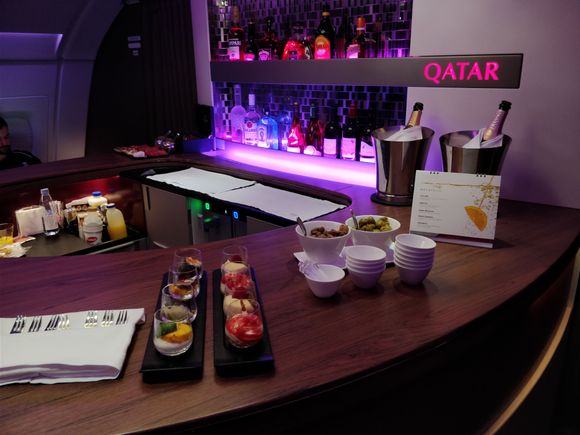 Snacks selection on QR Business and First class onboard lounge (Airbus 380)