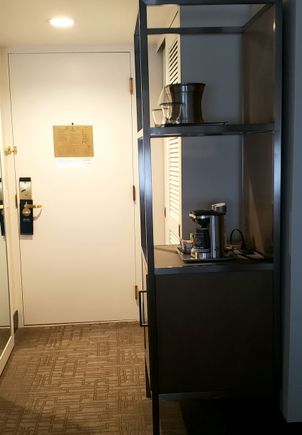 Not much difference in the coffee/fridge zone, except the more modernist structure. 
