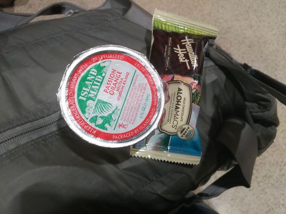Post arrival POG juice and Mac nut bar