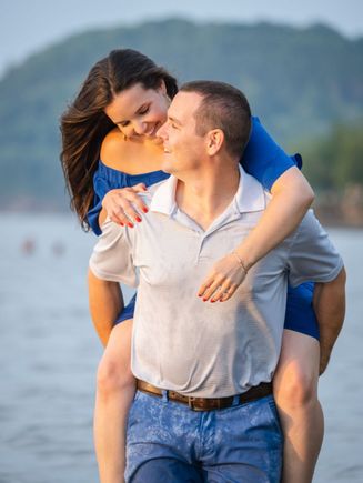 A romantic couple shoot example of Vermont engagement photography, highlighting natural light, scenic landscapes, and a candid wedding photographer Vermont style.