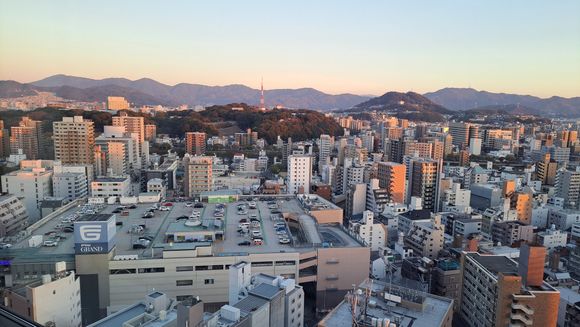View from my room just before sunset ( Fuji Grand car park in the foreground)