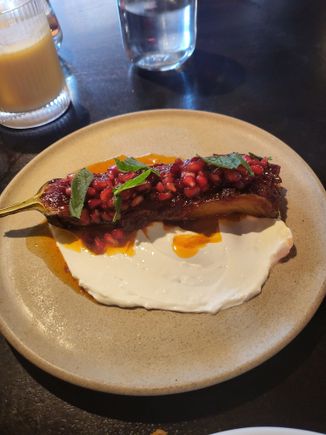 Aubergine with hot honey, etc.