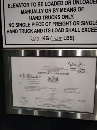 Expired elevator certificate
