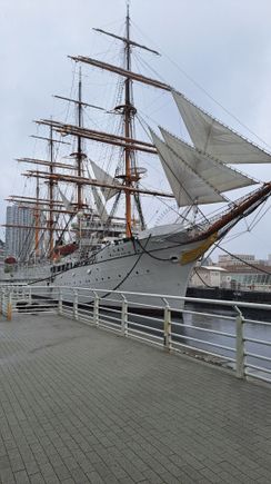 The nippon maru sailing ship with some sails set