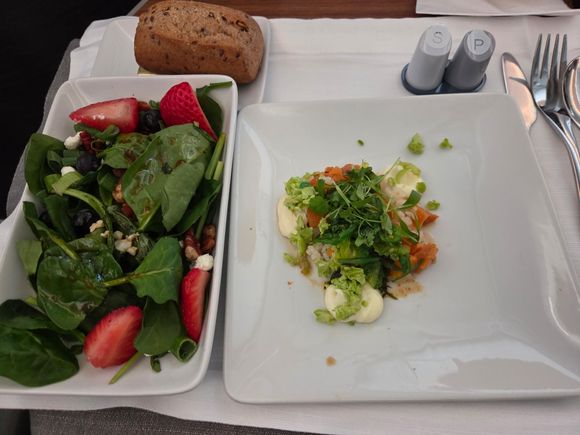 Baby Spinach Salad and Miso Marinated Sweet Potato Tower