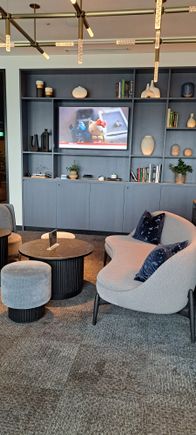 part of the seating in the American Express centurion lounge in Haneda