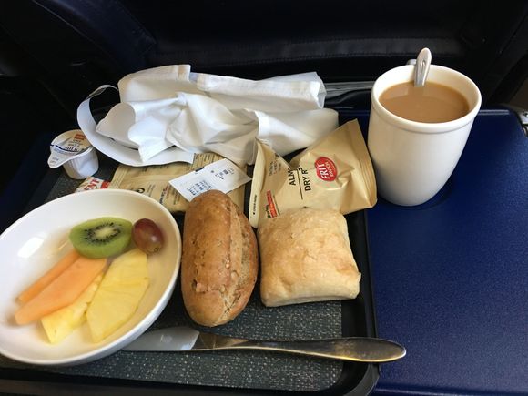 Bread, nuts, and fruit. FRA-LHR 