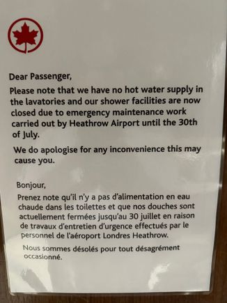 Thanks to the AC lounge, I believe we have the reasoning why arrivals lounge is closed. This seems somewhat insane to not have not water though…
