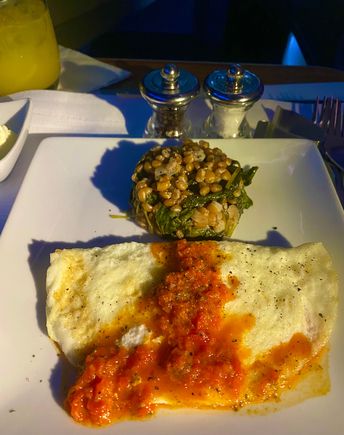 Egg white omelet & kale farro side