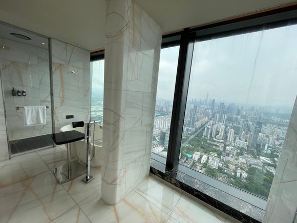 Shower with View of City Center