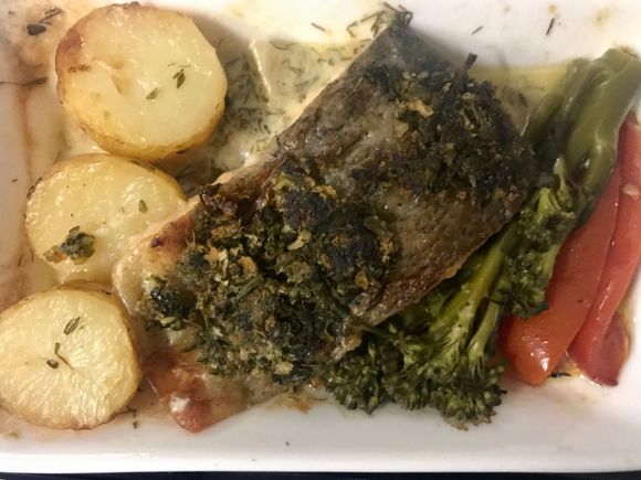 Gremoulata crusted Chalk stream trout with fennel and dill cream sauce