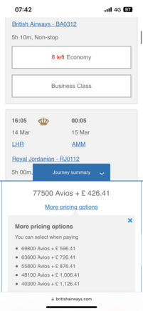 LHR-AMM on RJ J Class. 14-17 March 2024 (off peak).