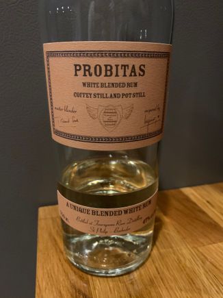 Probitas white rum. Blend of Coffey still rum from Barbados and pot still rum from Jamaica.
