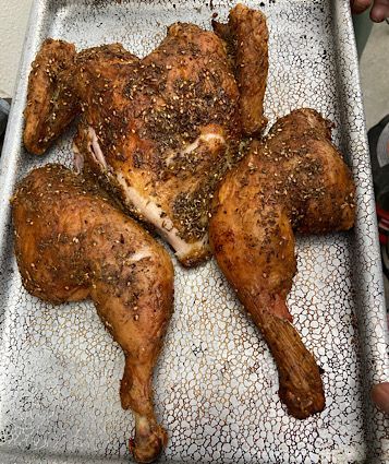 After an hour on the Traeger. 