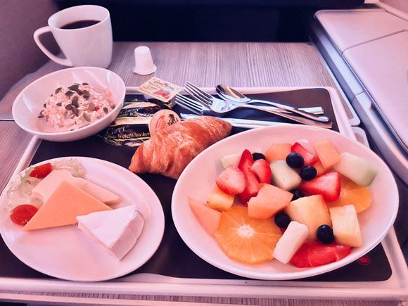 Breakfast - fruit plate, cheese and muesli