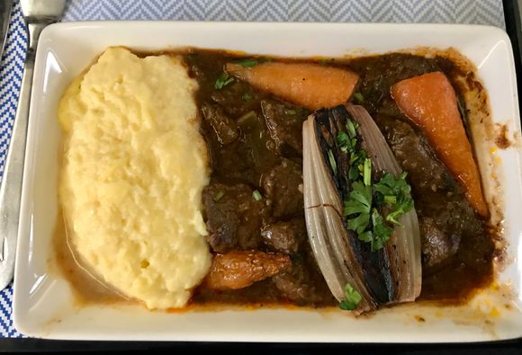 Club Europe braised beef featherblade in red wine with creamy Parmesan polenta