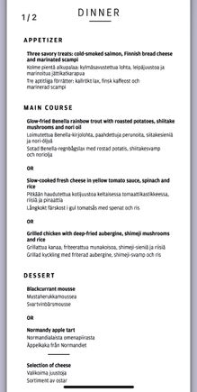 Finnair menu HEL-LAX