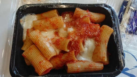 Rigatoni pasta with tomato sauce,mozzarella and grana padano cheese 